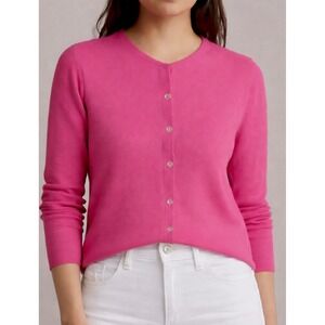 Lilly Pulitzer Vintage Pink Cotton Crewneck Button Front Cardigan Sweater Large